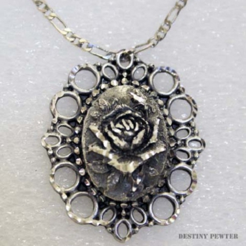 Pewter Vintage Rose Necklace